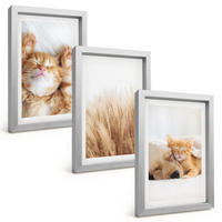 BILDER SET 3er Set - 20x30 cm Silberner Rahmen - Niedliche Tiere, Katzen, Hunde, Boho-Stil - Silberfarben, Kunststoff (20/30cm) - TULUP