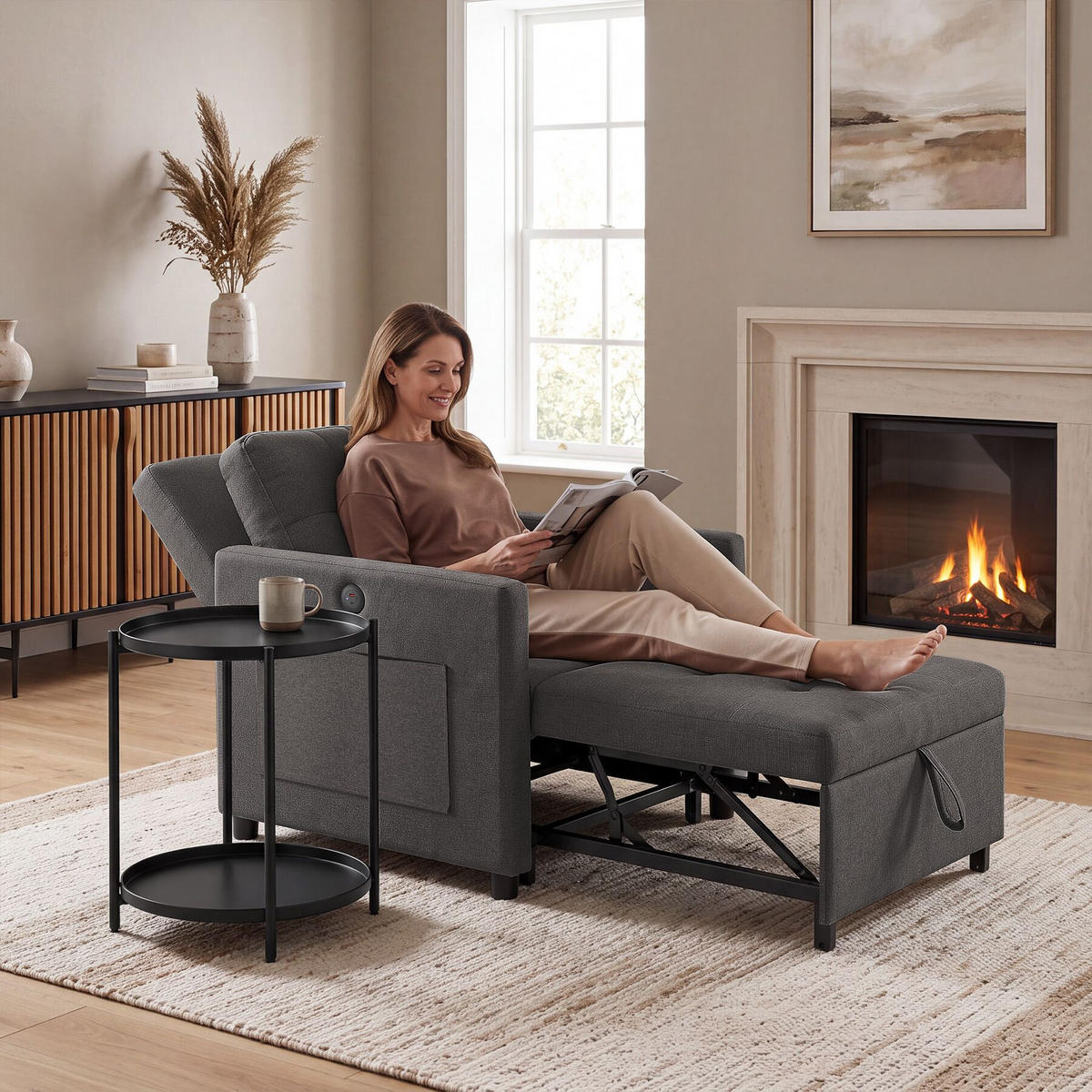 SCHLAFSESSEL Toyama, 82 x 80 x 86 cm, Belastbarkeit 150 kg, dunkelgrau - Dunkelgrau, Textil (82/86/144cm) - tectake