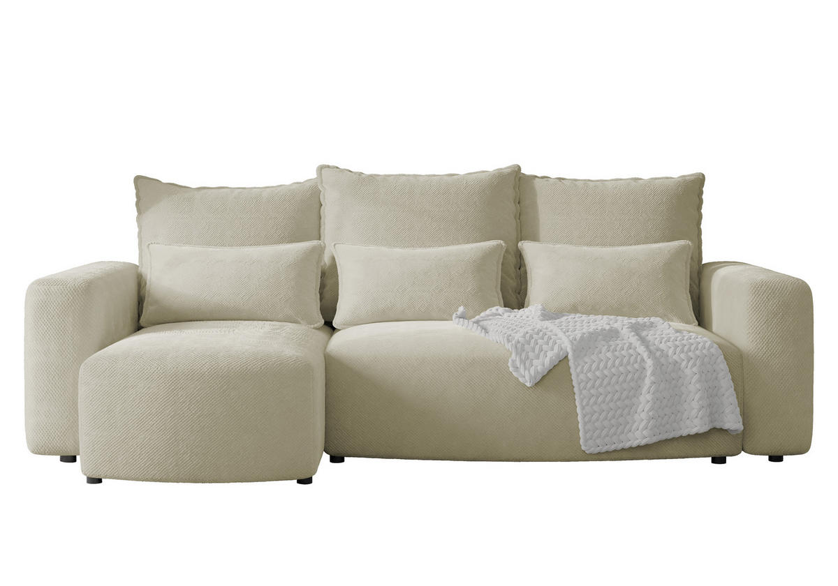 ECKSOFA Travis mit Bettkasten und Schlaffunktion, L-Form, Cord, Universal - Ecru, Holzwerkstoff (248/148cm) - 4ALL HOME