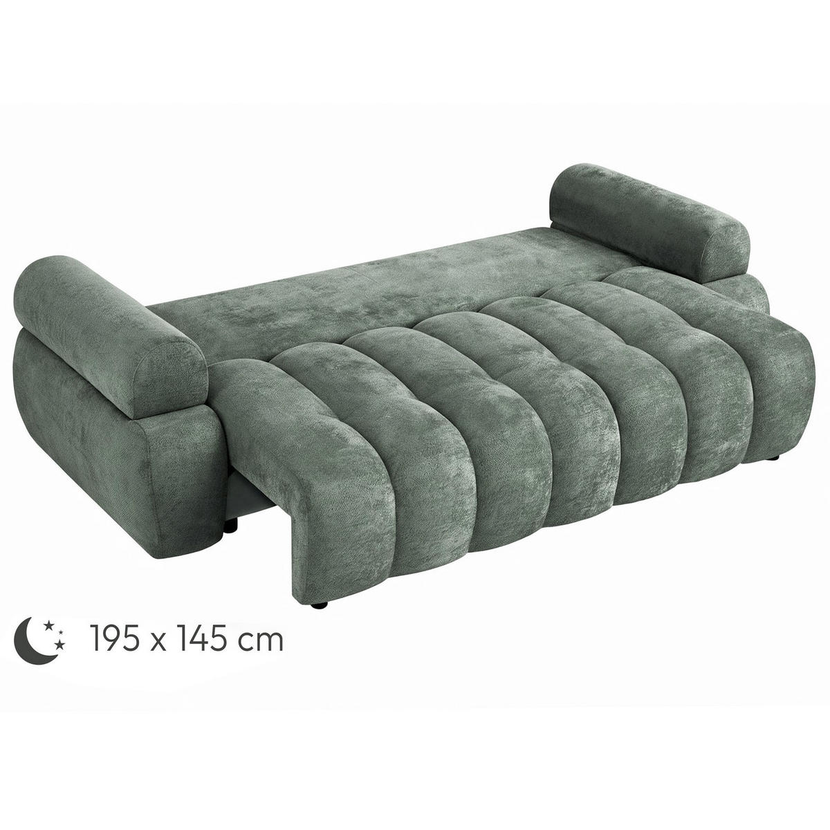 ROZKLÁDACÍ POHOVKA Mavi, 3místná s funkcí spaní, ložná plocha 195x145 cm, zelená - zelená barva, textil (255/100/110cm) - Beautysofa