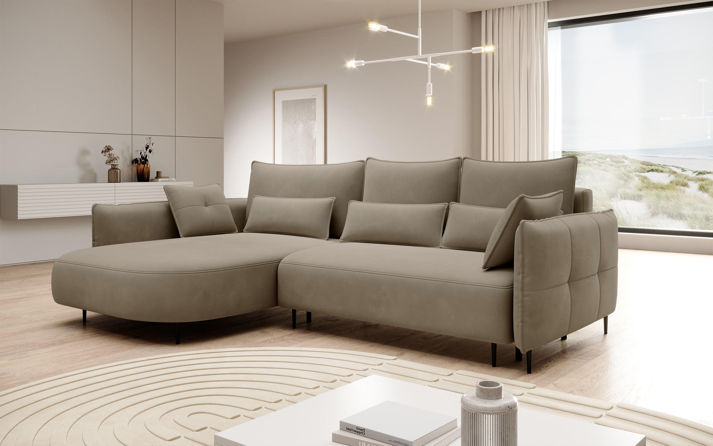 ECKSOFA Oblivio Hellbraun Velours - Hellbraun/Schwarz, Textil/Metall (285/200cm) - Selsey