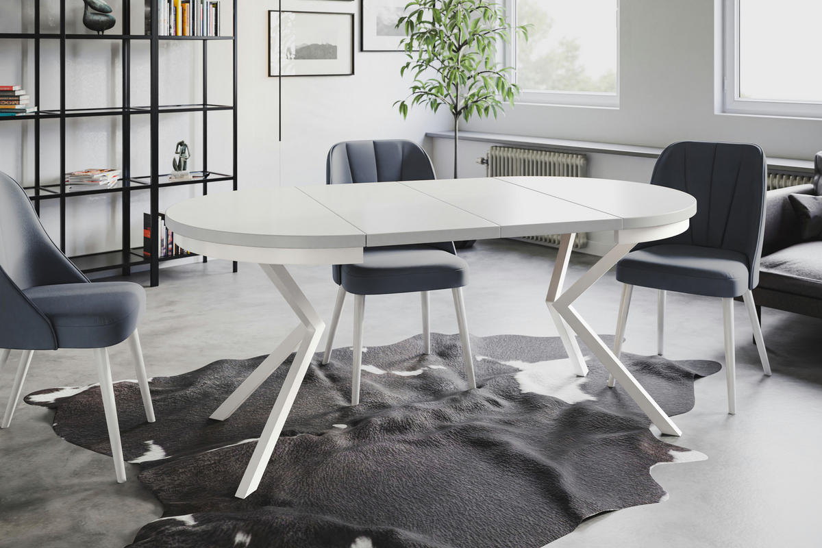 ESSZIMMERTISCH BERGO, ausziehbarer Tisch 100 cm/180 cm, Farbe: Weiß, mit Metallbeinen in Farbe Weiß - Weiß, Holzwerkstoff (100/100/76cm) - Alpi-Möbel