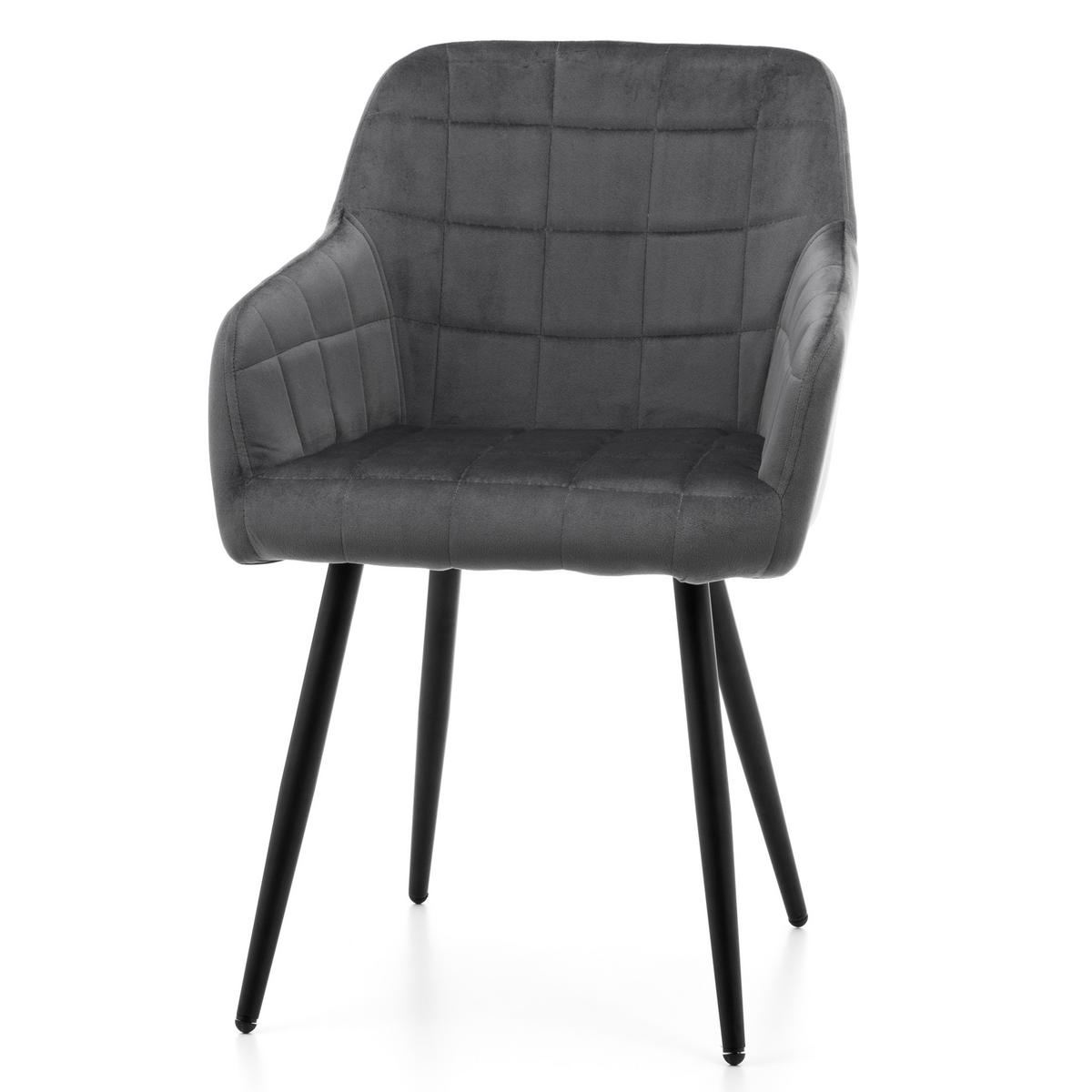 STUHL ORTE gepolstert mit Steppung - grau - Samt Velours - Schwarz/Grau, Textil/Metall (56/85/62cm) - NEW HOME