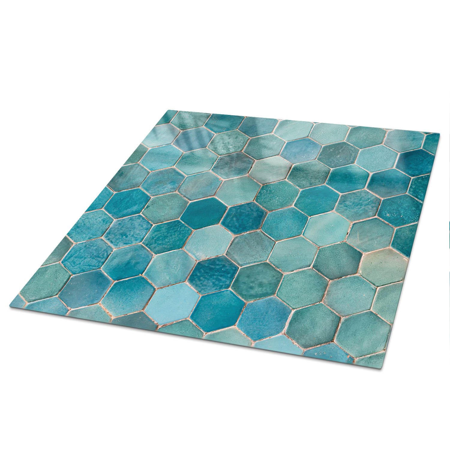 TISCHPLATTE 50x50 cm – Türkisfarbene Fliesen - Braun, Glas (50/50/0.4cm) - Wallfluent