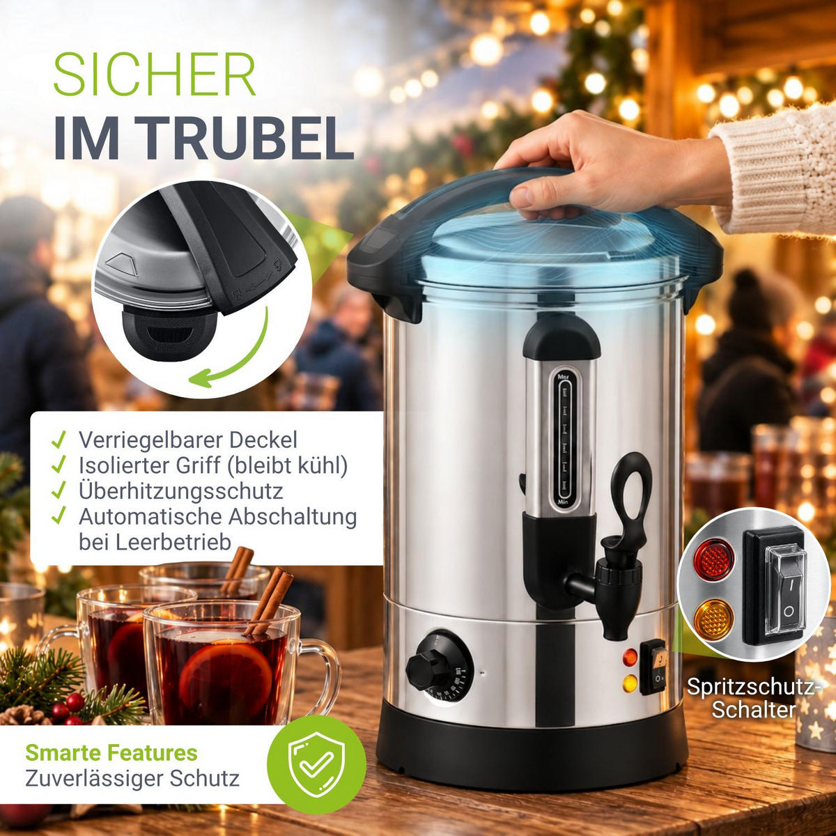 GLÜHWEINKOCHER Teramo 7 L - Silberfarben, Metall (30/42/23cm) - Juskys