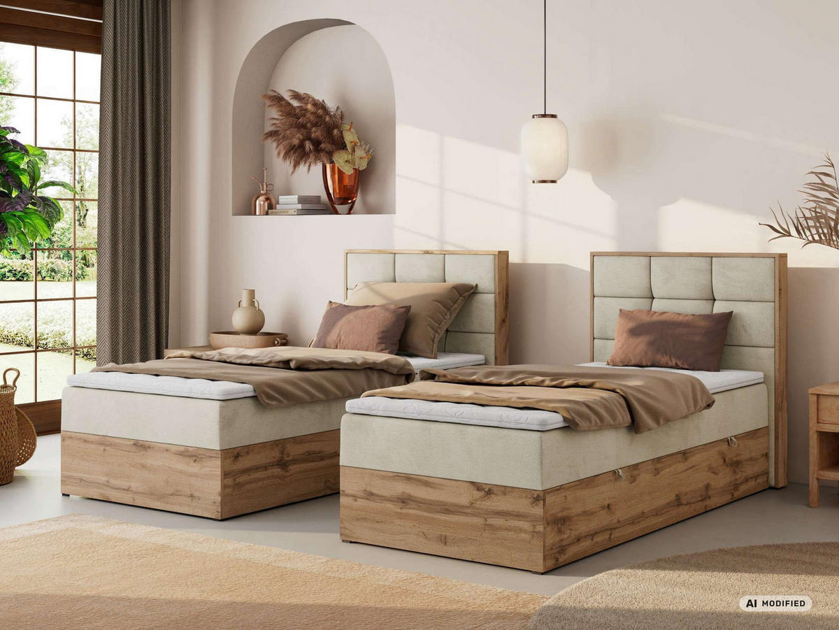 BOXBETT ALBERO 1 90/200 - Beige Velvet - Topper T25 - H4 - Rechts - Beige/Schwarz, Kunststoff/Textil (90/200cm) - MKS