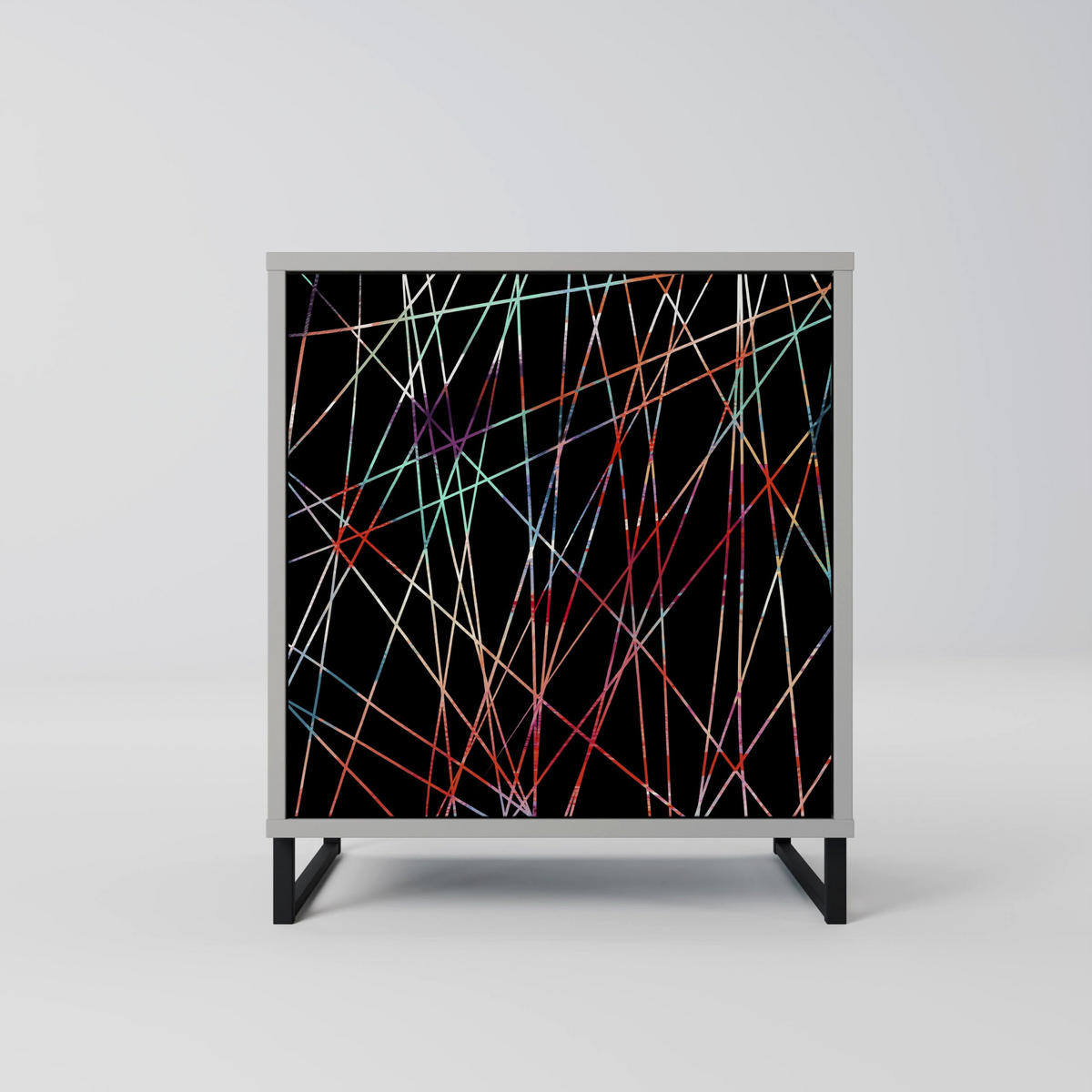 SIDEBOARD LUMINOUS SNARE, Grau, 57,5x42x75,5 cm, Goldfarbene Metallfüße - Goldfarben/Multicolor, Holzwerkstoff/Metall (57.5/75.5/42cm) - SpaceRebels