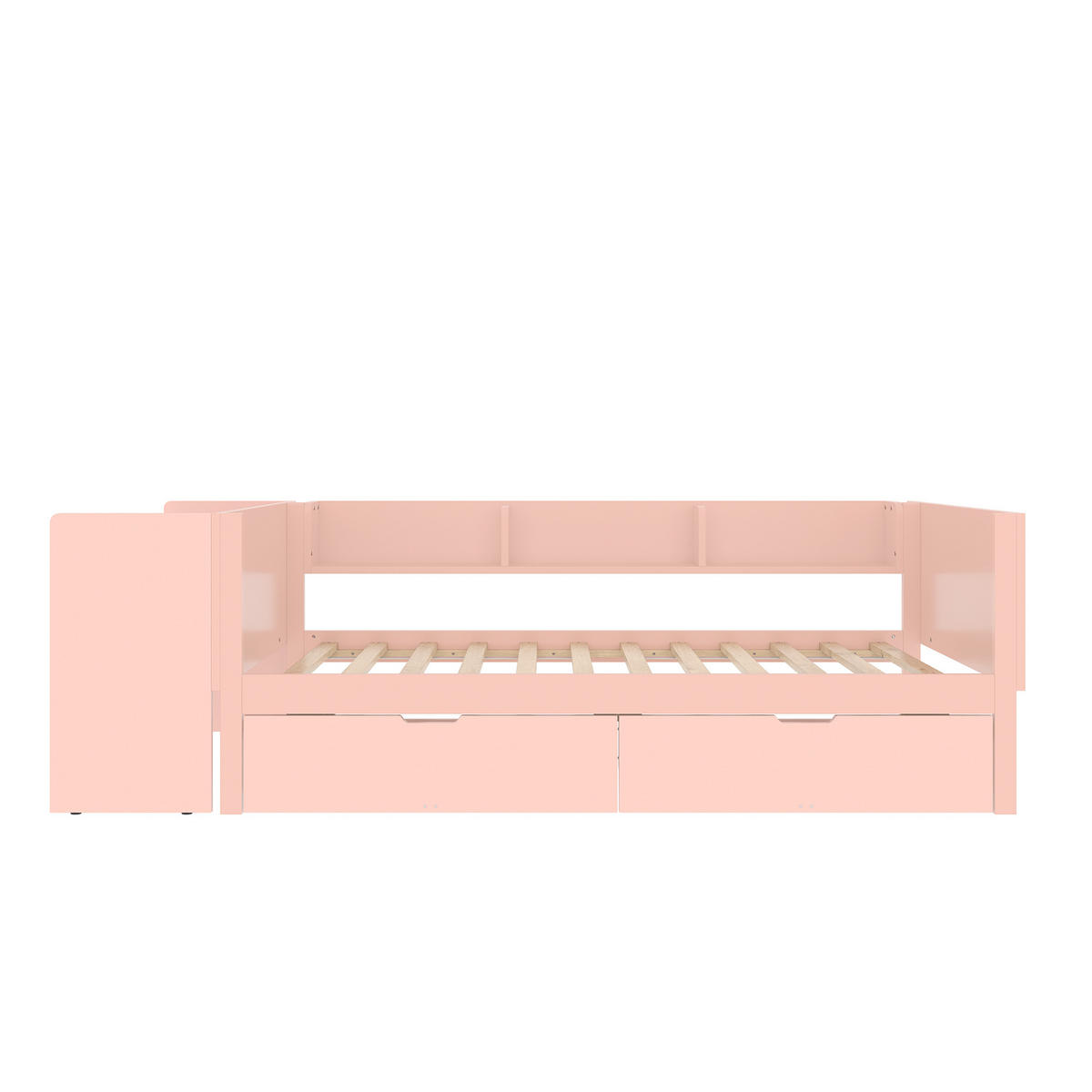 HOLZBETT 90/200 cm DE-04764, mit Schreibtisch, 2 Schubladen und Regalen in Rosa - Pink, Holz/Holzwerkstoff (90/200cm) - ComfortXL