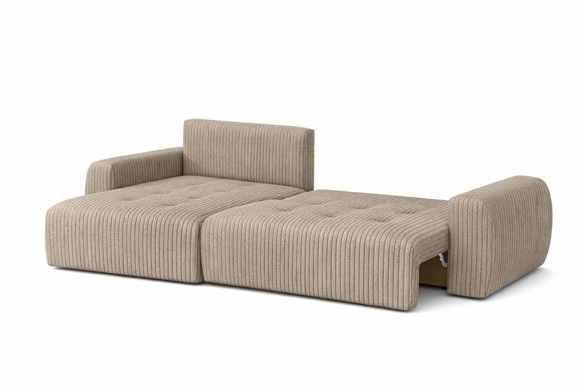 ECKSOFA Mit Schlaffunktion Und Bettkasten L-Form Ivo XL, Cordstoff Poso, Dunkelbeige, Links - Beige, Holz (280/142cm) - Kaiser Möbel