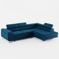 ECKSOFA VEMO EDGE Rechts Dunkelblau Velour-Stoff mit Bettkasten und Schlaffunktion - Dunkelblau, Textil (270/200cm) - Barchello