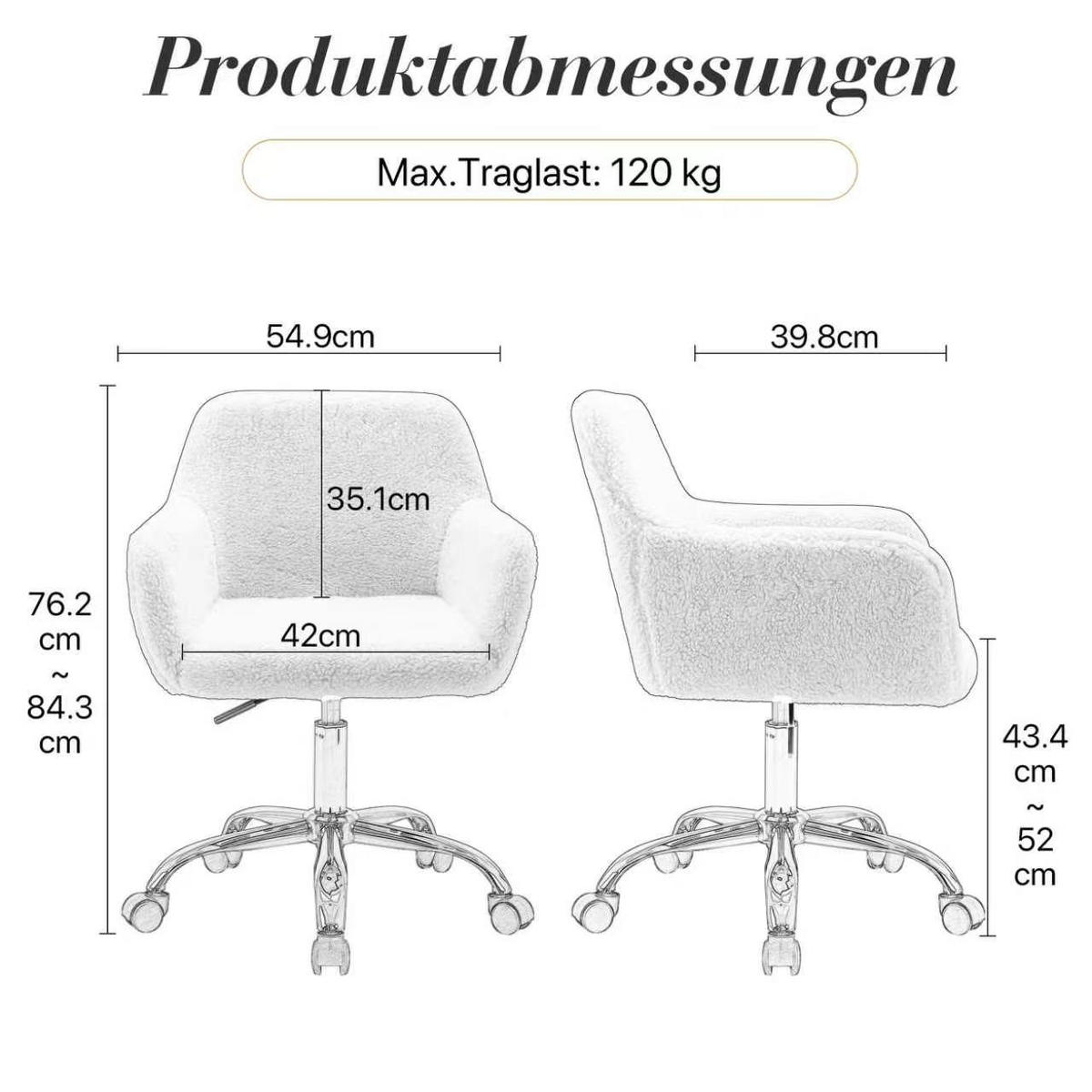 DREHSTUHL DE-41052 mit Kunstpelz-Bezug und goldenen Beinen Rosa - Pink, Metall (53/55/53cm) - ComfortXL