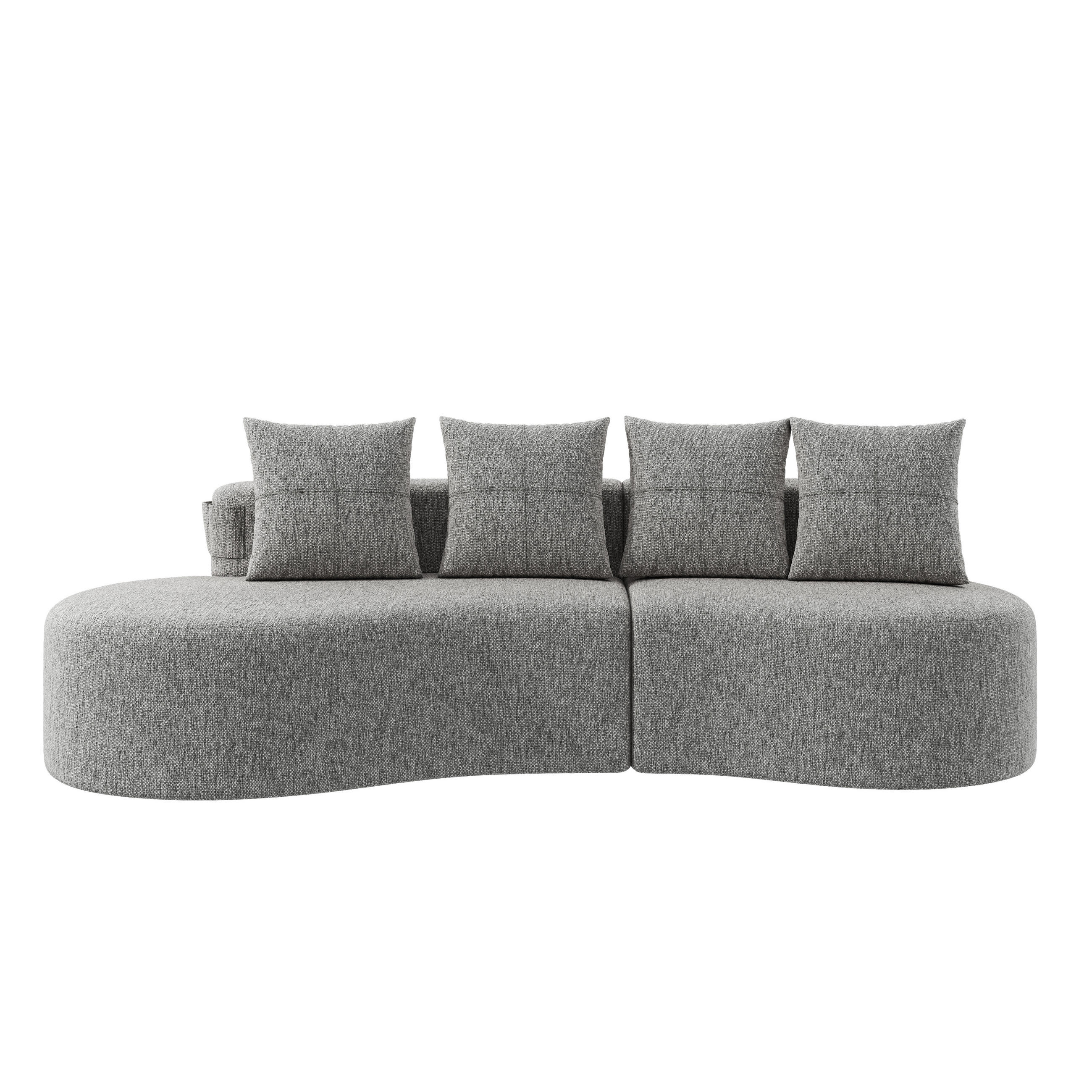 3-SITZER SOFA leinenstoff farbwahl mit getränkehalter & seitentaschen - Hellgrau, Textil (240/63/109cm) - Urban Meuble