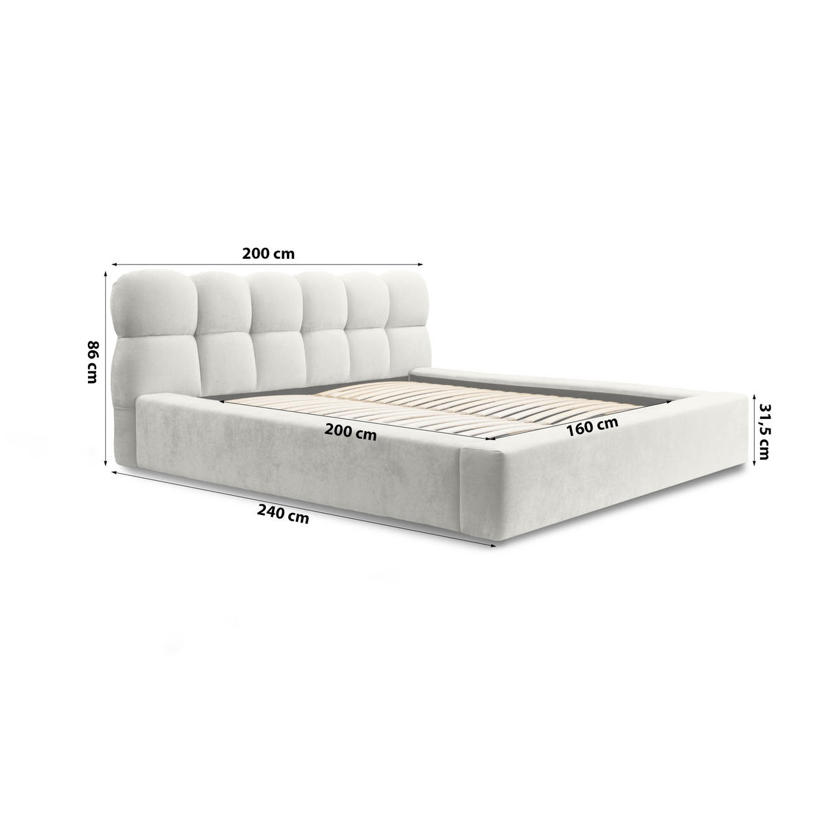 POLSTERBETT schenilen Struktur Paulon 160x200 cm, Grau/Beige - Graubraun, Textil (160/200cm) - Fedve