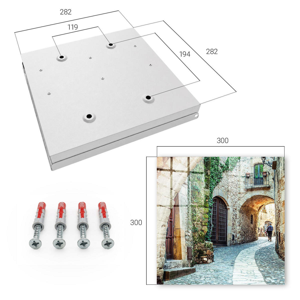 SCHLÜSSELBOX Weiß 30x30 cm – Türöffnung nach rechts - Historische Straße - Grau, Metall (30/30/5cm) - TULUP