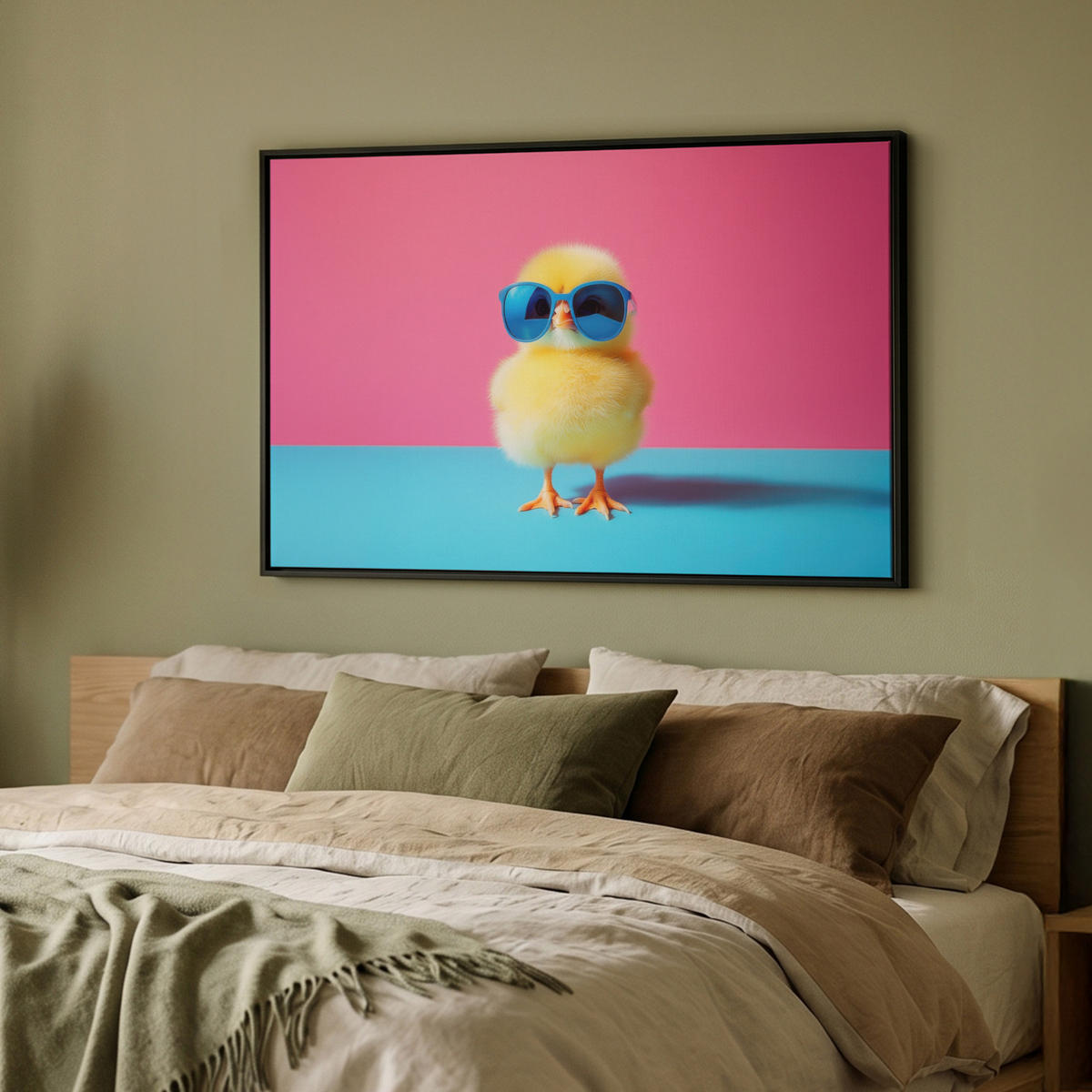 LEINWAND Bilder mit Rahmen - Chick - Sonnenbrille - Blau - 90x60 - Pink, Textil (90/60cm) - MuchoWow