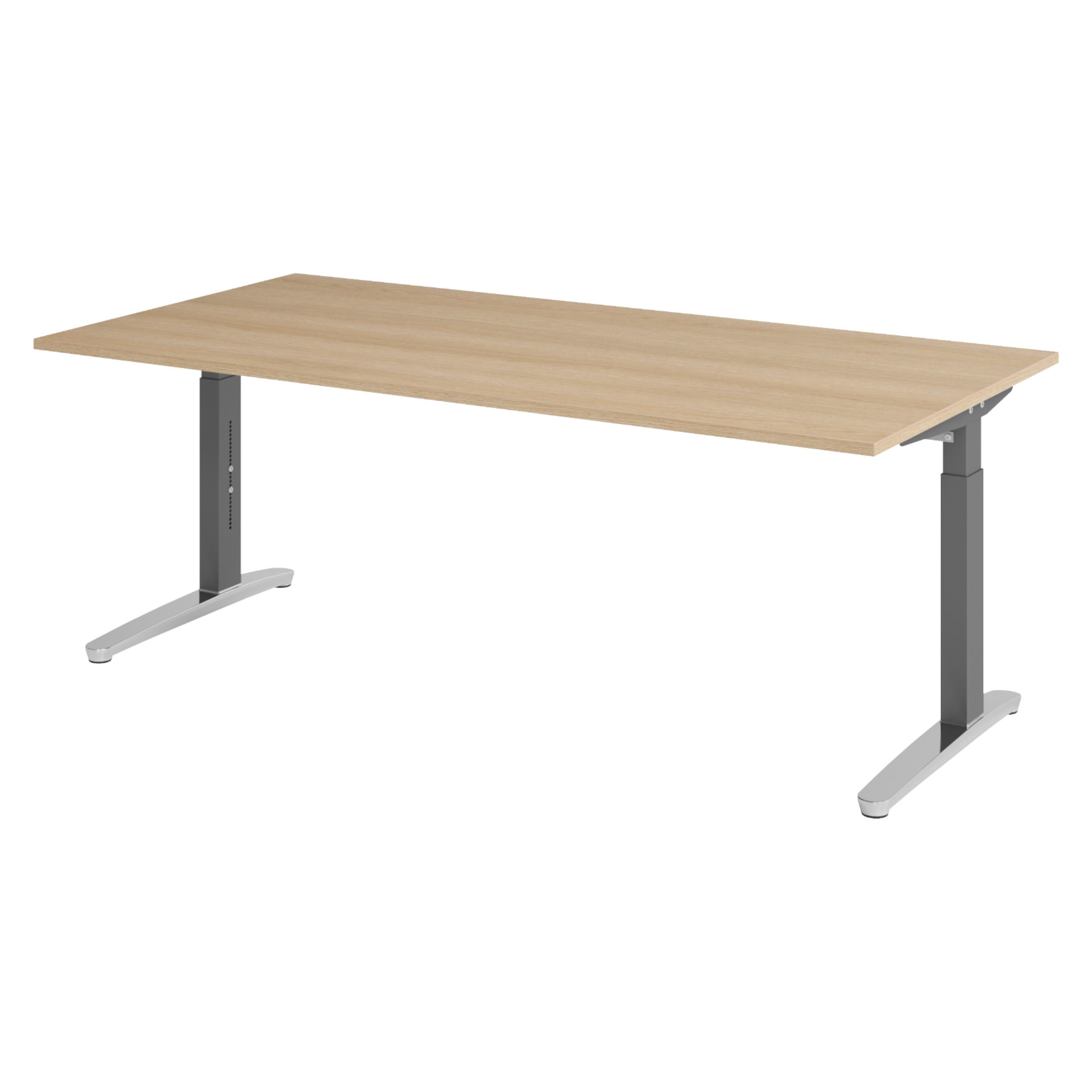 SCHREIBTISCH Serie-XB 100/200/74 cm in Eichefarben/Graphitfarben/Alu poliert - Eichefarben/Graphitfarben, Holzwerkstoff (100/200/74cm) - bümö