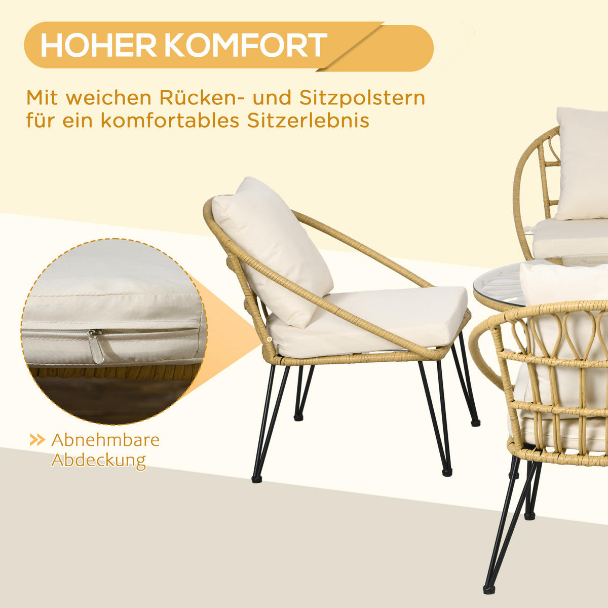 GARTENMÖBEL-SET, für Balkon, Terrasse, Polyester, Beige - Beige, Kunststoff - Outsunny