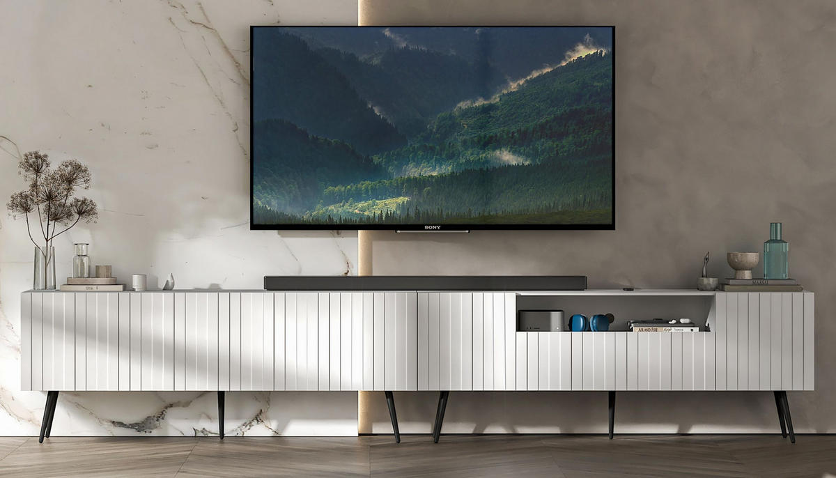 TV-LOWBOARD 2er-Set Elpis2 Weiß matt mit schwarzen Metallbeinen150 cm - Schwarz/Weiß, Holzwerkstoff (300/60.5/36.5cm) - Meble Lindner