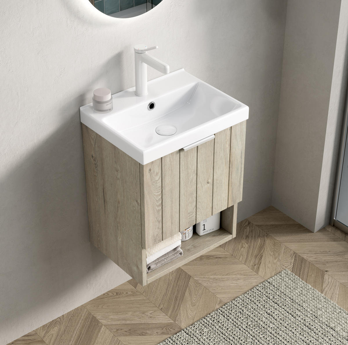 WASCHTISCHKOMBI 42x32x53cm Creme mit glänzendem Keramikbecken - Creme, Keramik (42/53/32cm) - Modfu
