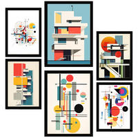 POSTER Set Mit 6 Bauhaus Dekonstruierte Architektur A3 & A4 Schwarzer Rahmen - Schwarz, Papier (29/3cm) - Nacnic
