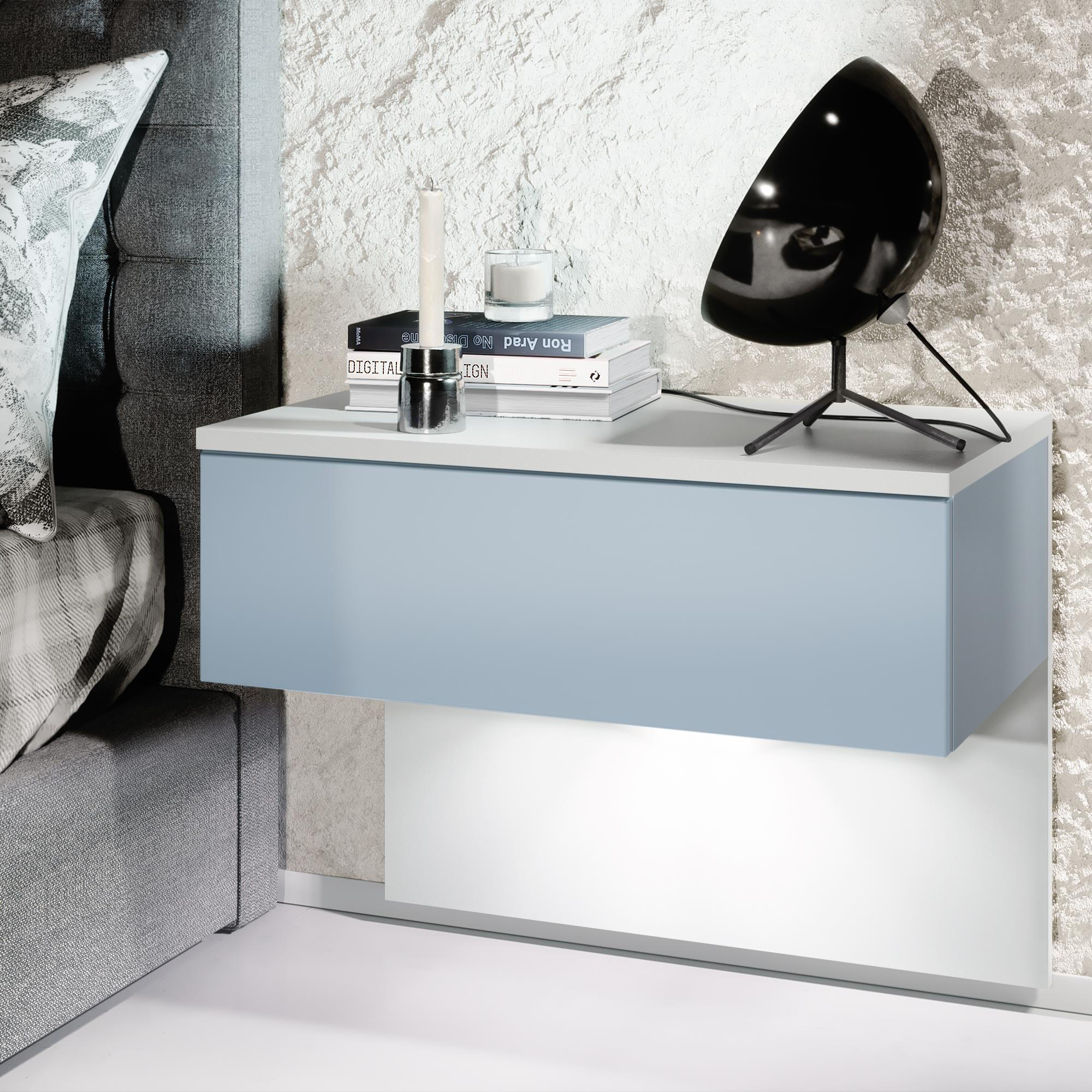 NACHTTISCH Sleep Fronten in Denim matt - Pastellblau, Holzwerkstoff (60/46/35cm) - Vladon