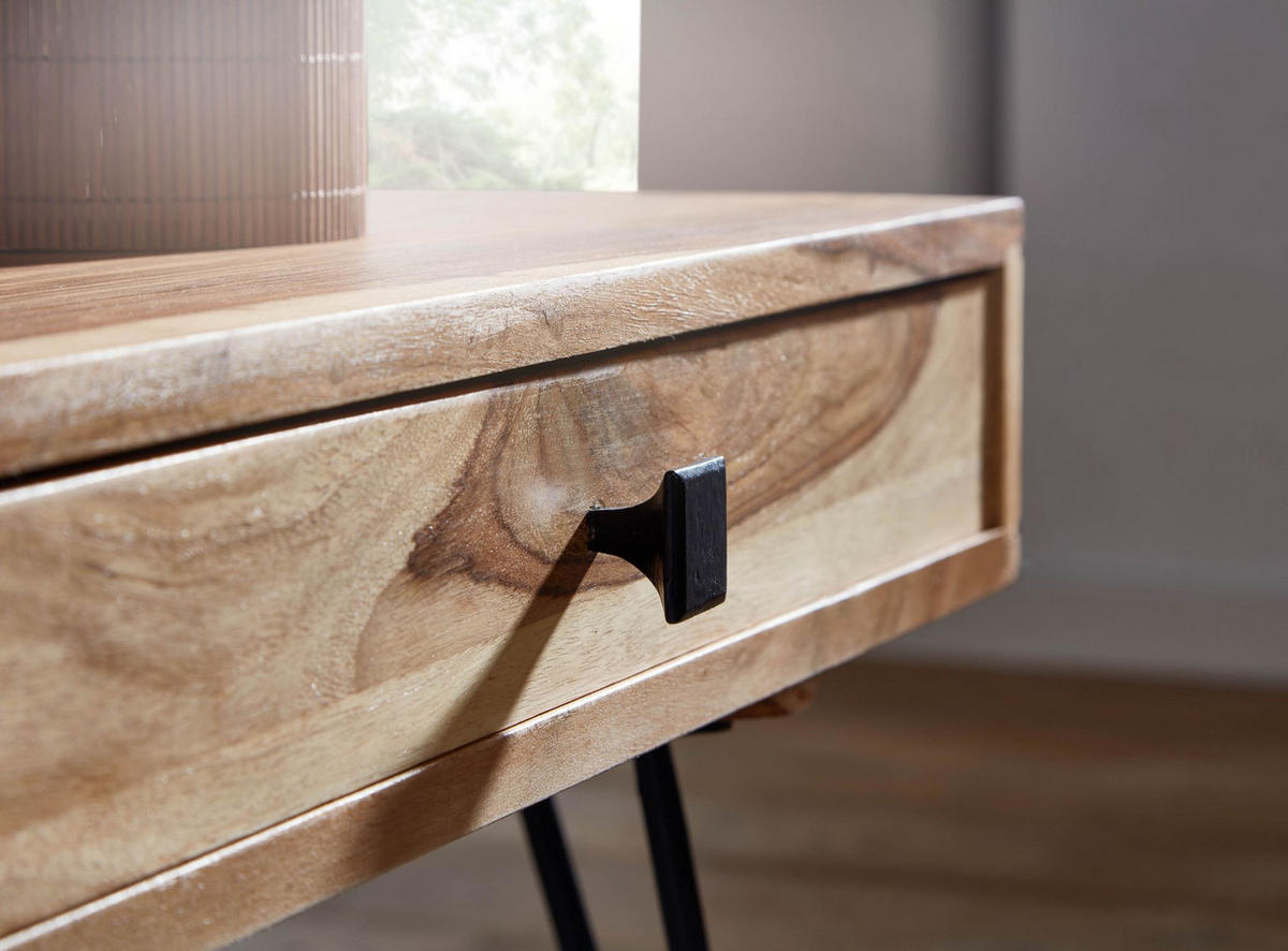 COUCHTISCH BALU mit Schubfächern aus Massivholz und Metallfüßen, leichter Aufbau, Beige 110x60x60 cm - Beige/Schwarz, Holz/Metall (60/110/60cm) - KADIMA DESIGN