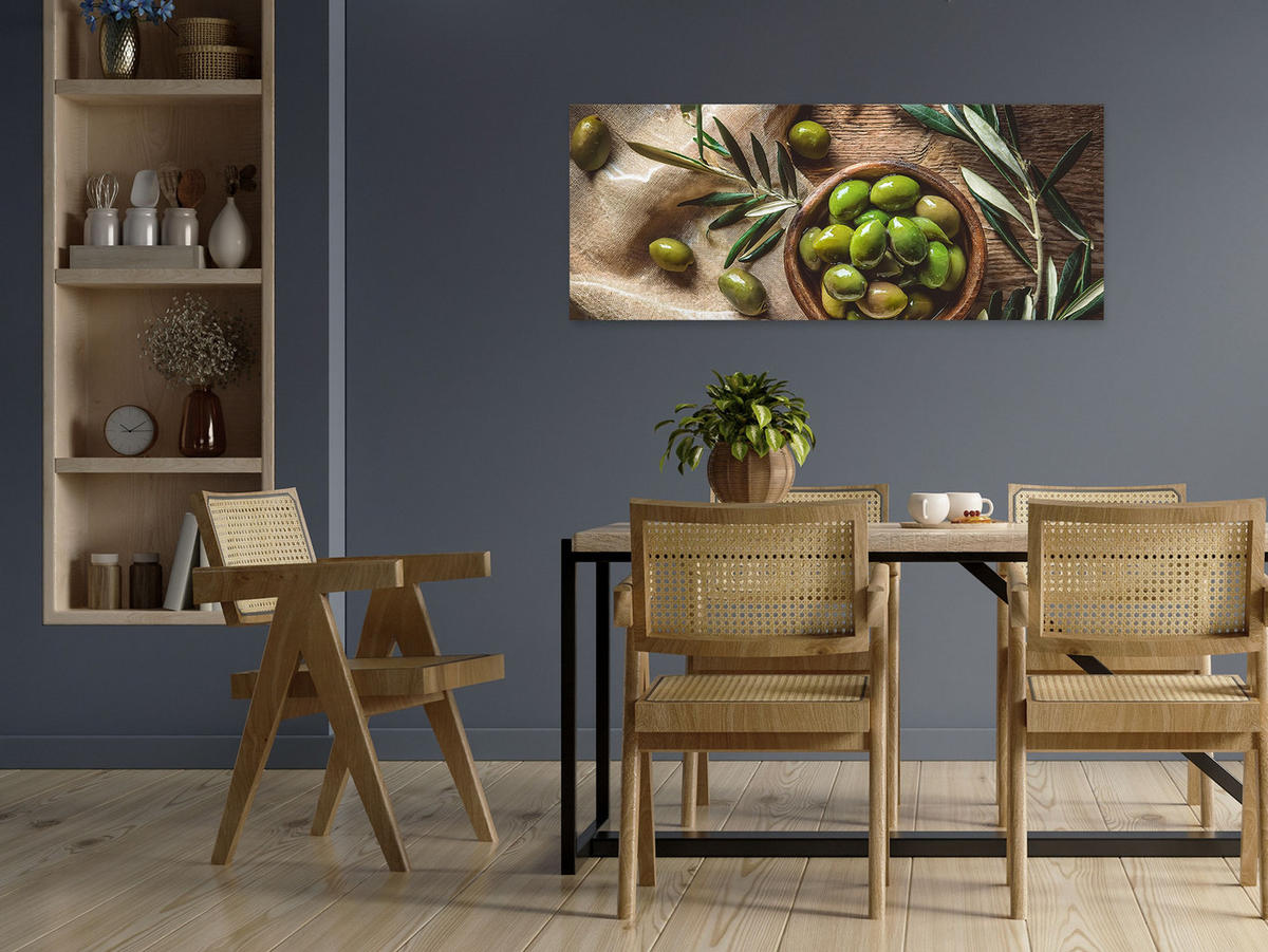 GLASBILD 125x50 cm Bild Küche Oliven - Braun, Glas (125/50cm) - artissimo