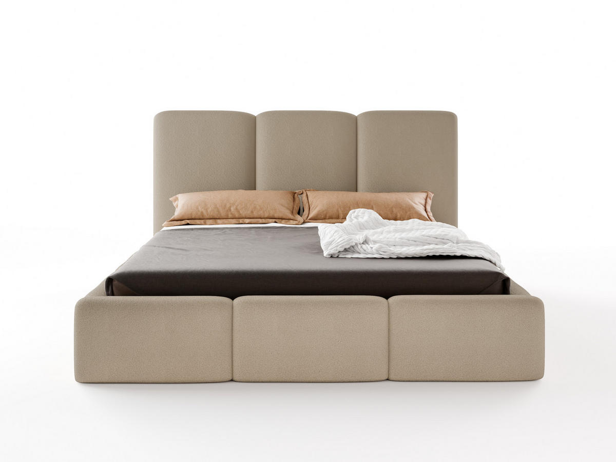 POLSTERBETT VARDO 180x200 cm mit Bettkasten, Stauraum und Metall-Lattenrost – Bouclé Stoff Beige - Beige/Schwarz, Textil/Metall (180/200cm) - Luxkor24