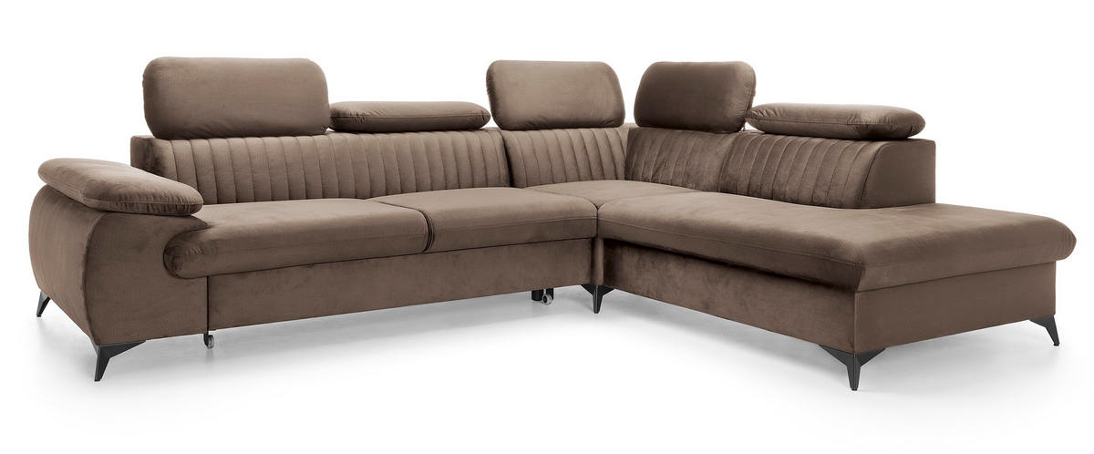 ECKSOFA 275 cm mit verstellbaren Kopfstützen Xanto L, Rechts, Braun - Braun, Holz (221/275cm) - Emporius