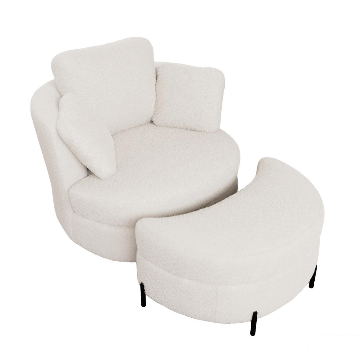 SESSEL XXL in Sherpa-Optik Ivory 360° drehbar mit Stauraum-Hocker - Magnolie, Textil (103/85.5/90.5cm) - Urban Meuble