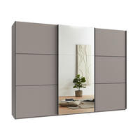 SCHWEBETÜRENSCHRANK 3-türig B300/H216/T65 cm inkl. Vollausstattung in Sand Grau mit Spiegel / 22020 - Sandfarben/Schwarz, Holzwerkstoff/Metall (300/216/65cm) - luma-home