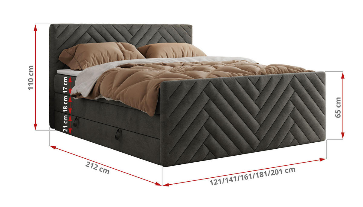 BOXSPRINGBETT PARIS KING DUO - 120/200 - Dunkelgrau Velvet - H3 - Dunkelgrau, Holz/Textil (120/200cm) - MKS