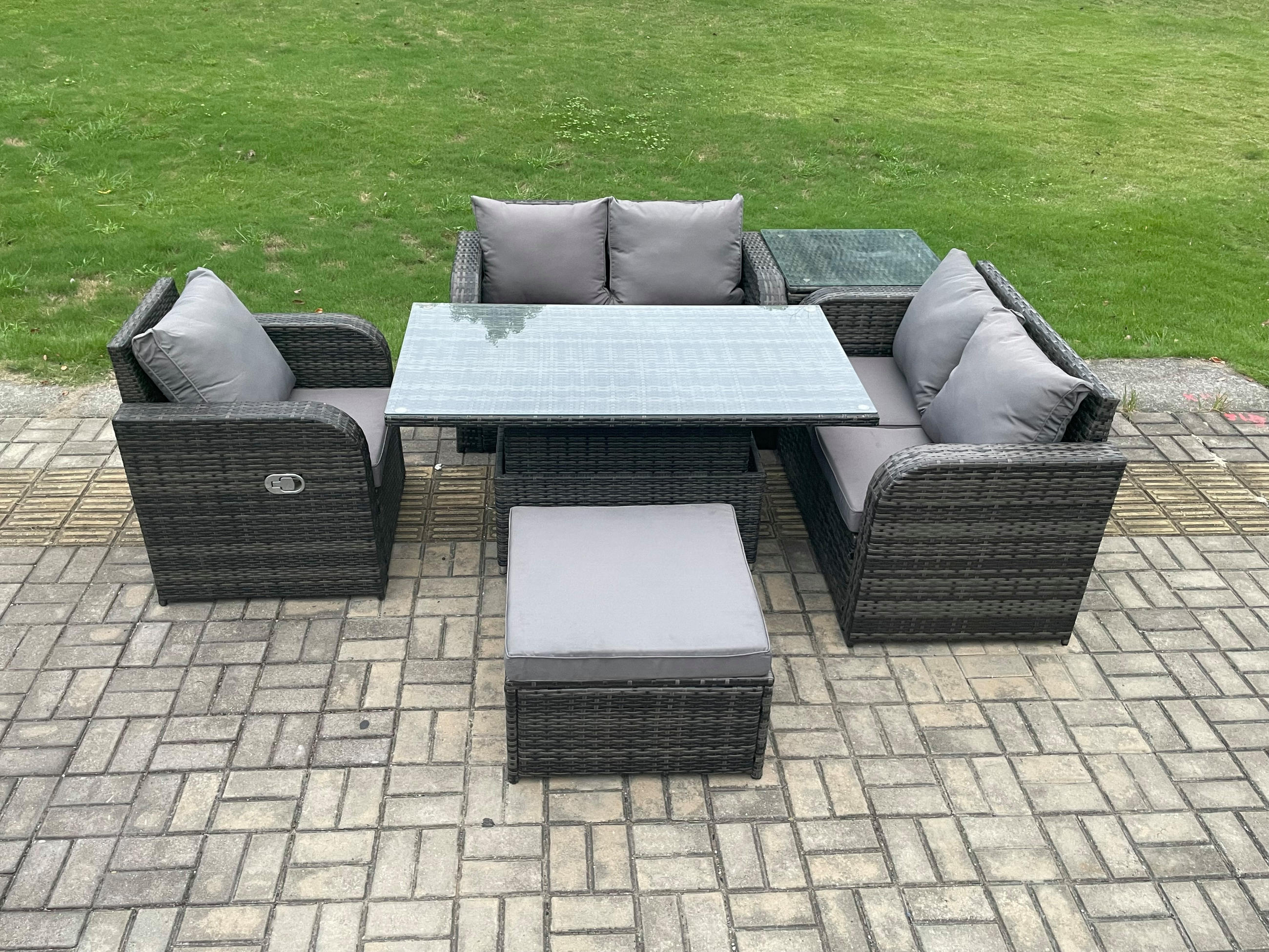 GARTENSOFA SET Polyrattan Dunkelgrau 7-Sitzer - Dunkelgrau, Metall - Fimous