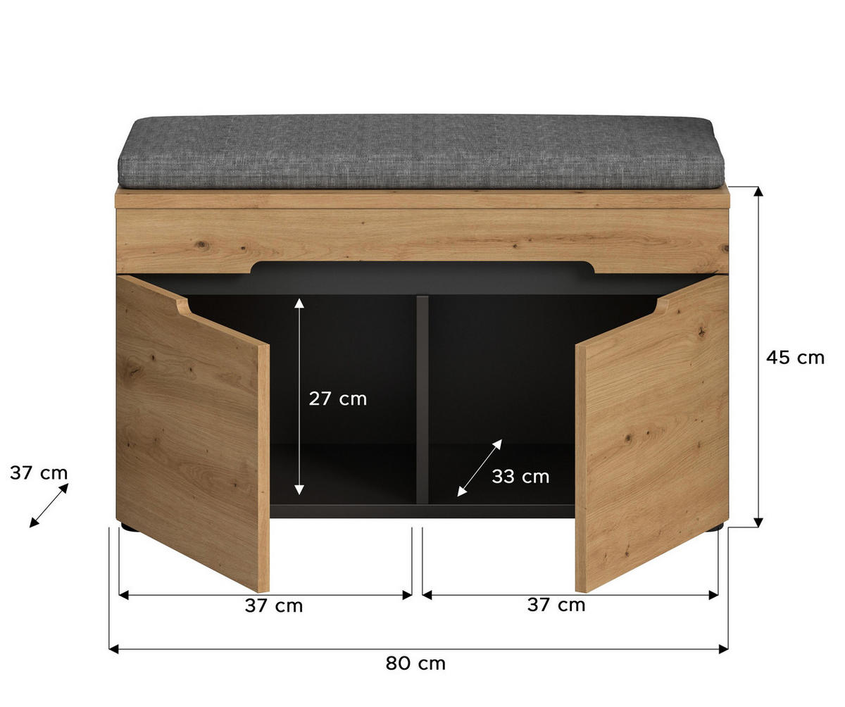 SITZBANK inkl. Sitzkissen Nova (B/H/T: ca. 80/45/37 cm) in Basalt grau/Artisan Nachbildung - Grau, Holzwerkstoff (80/45/37cm)