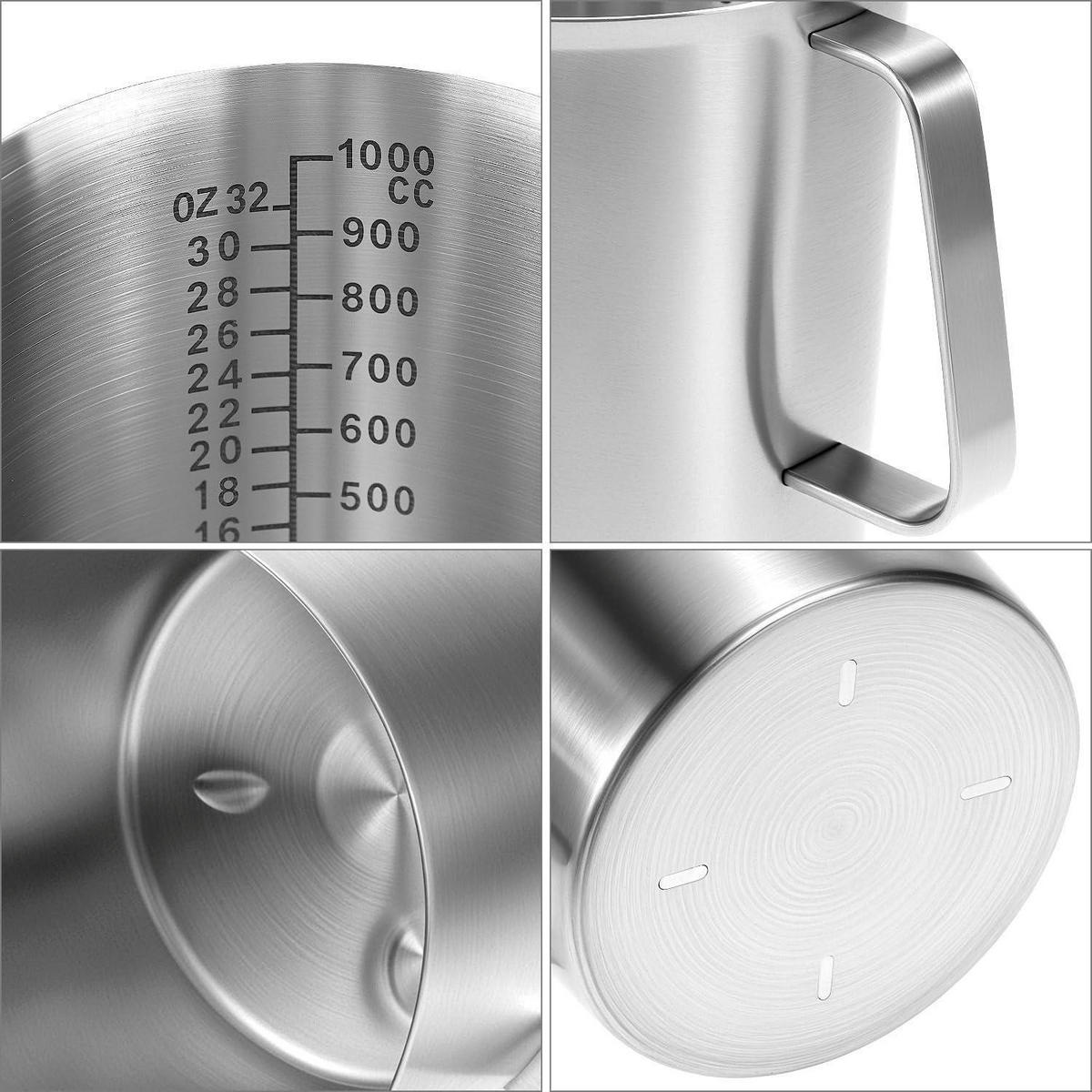 MESSBECHER Edelstahl 1000 ML mit 3 Skalen - Silberfarben, Metall (1L)