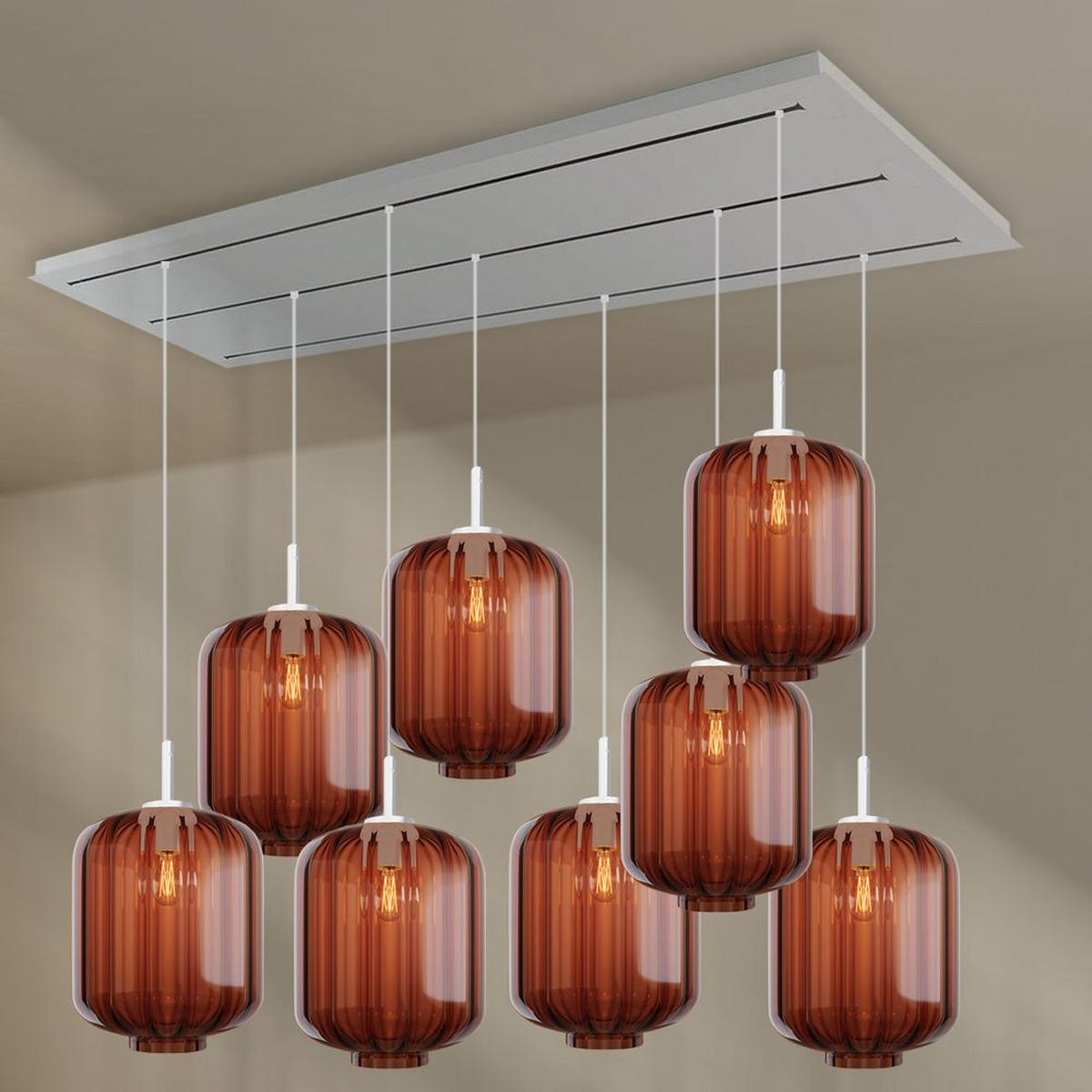 HÄNGELEUCHTE Velo 8-flammig Braun Ø 25cm - Braun/Weiß, Glas (25/25/27cm) - s.luce