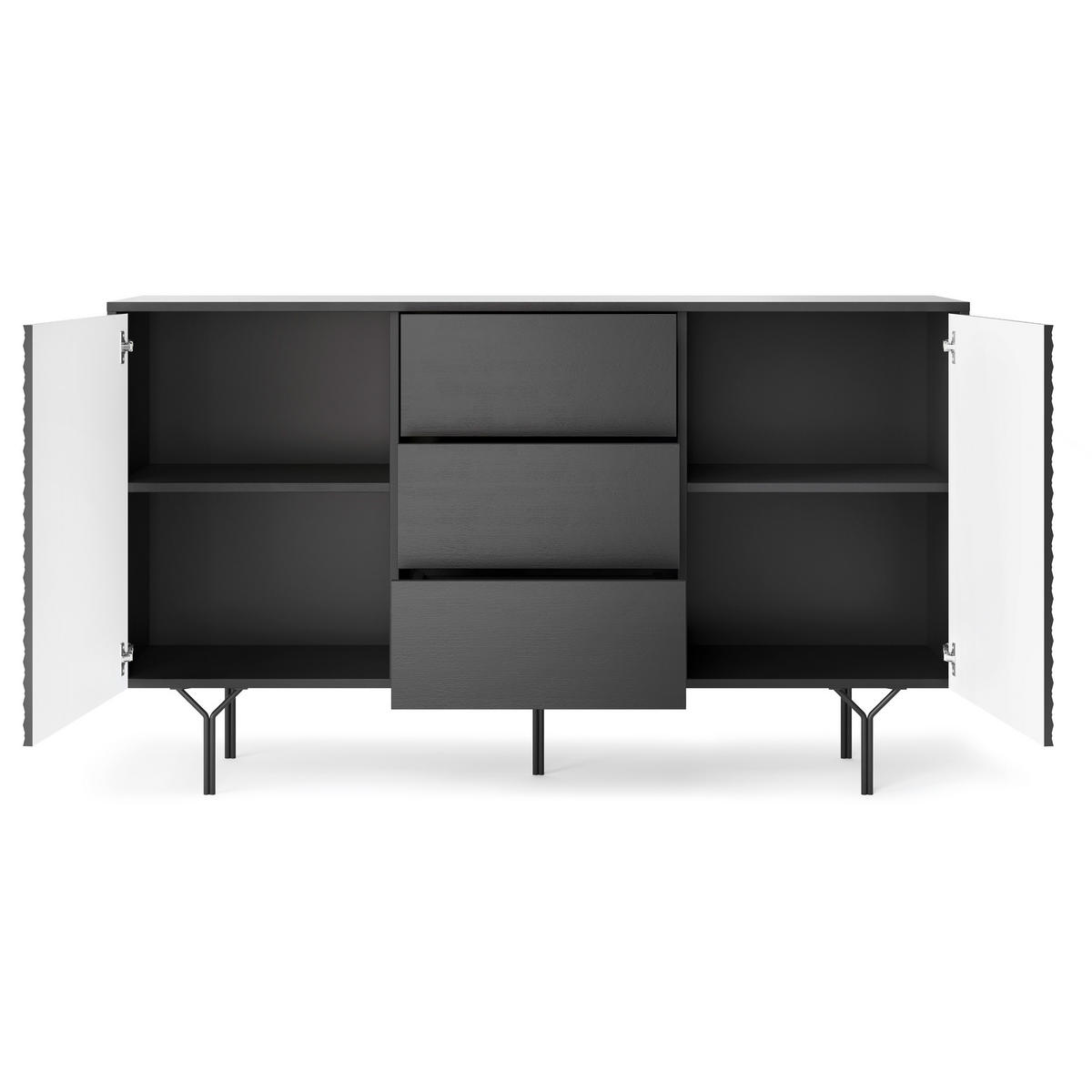 SIDEBOARD NEROCCI 144/83/38 cm mit 3 Schubladen 2 Türen Schwarz - Schwarz, Holzwerkstoff (144/83/38cm) - MASSENO