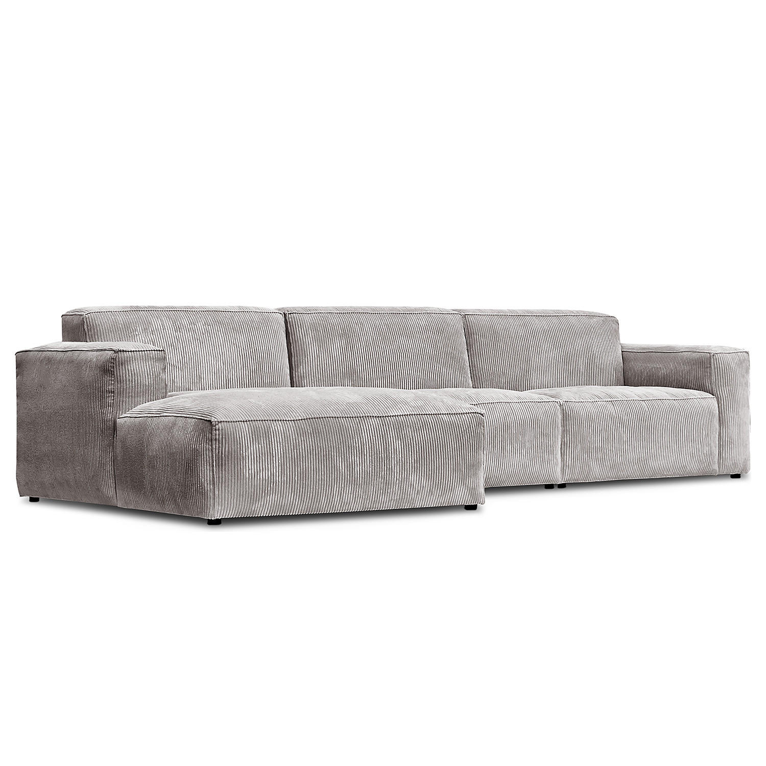 ECKSOFA mit Longchair - Hellgrau/Schwarz, Textil (335/167cm) - home24