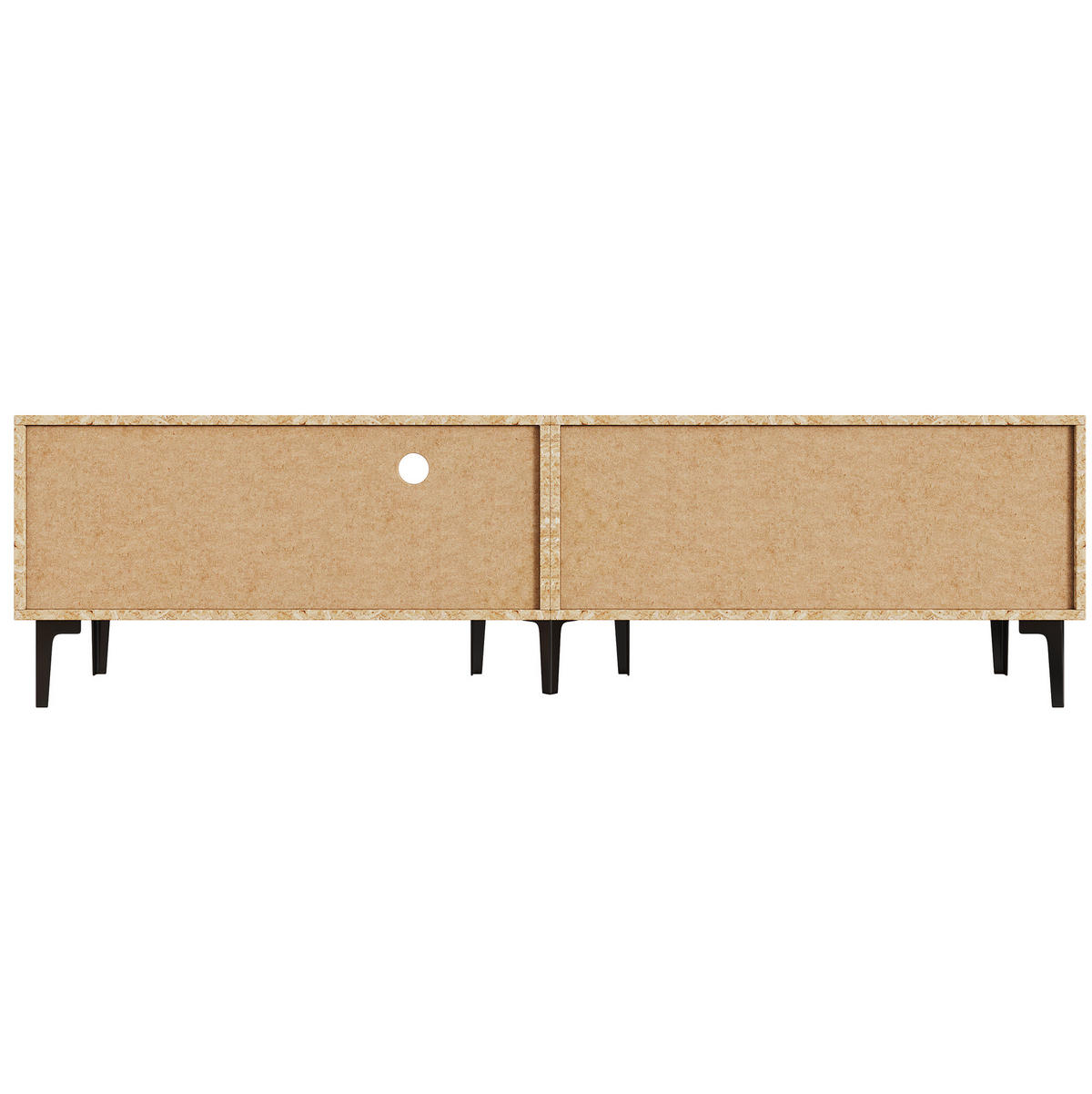 TV-LOWBOARD aus Spanplatte 180x35x49 cm Naturholz/Schwarz mit 3 Türen und offenen Fächern - Schwarz, Holzwerkstoff (180/49/35cm) - IVMEU