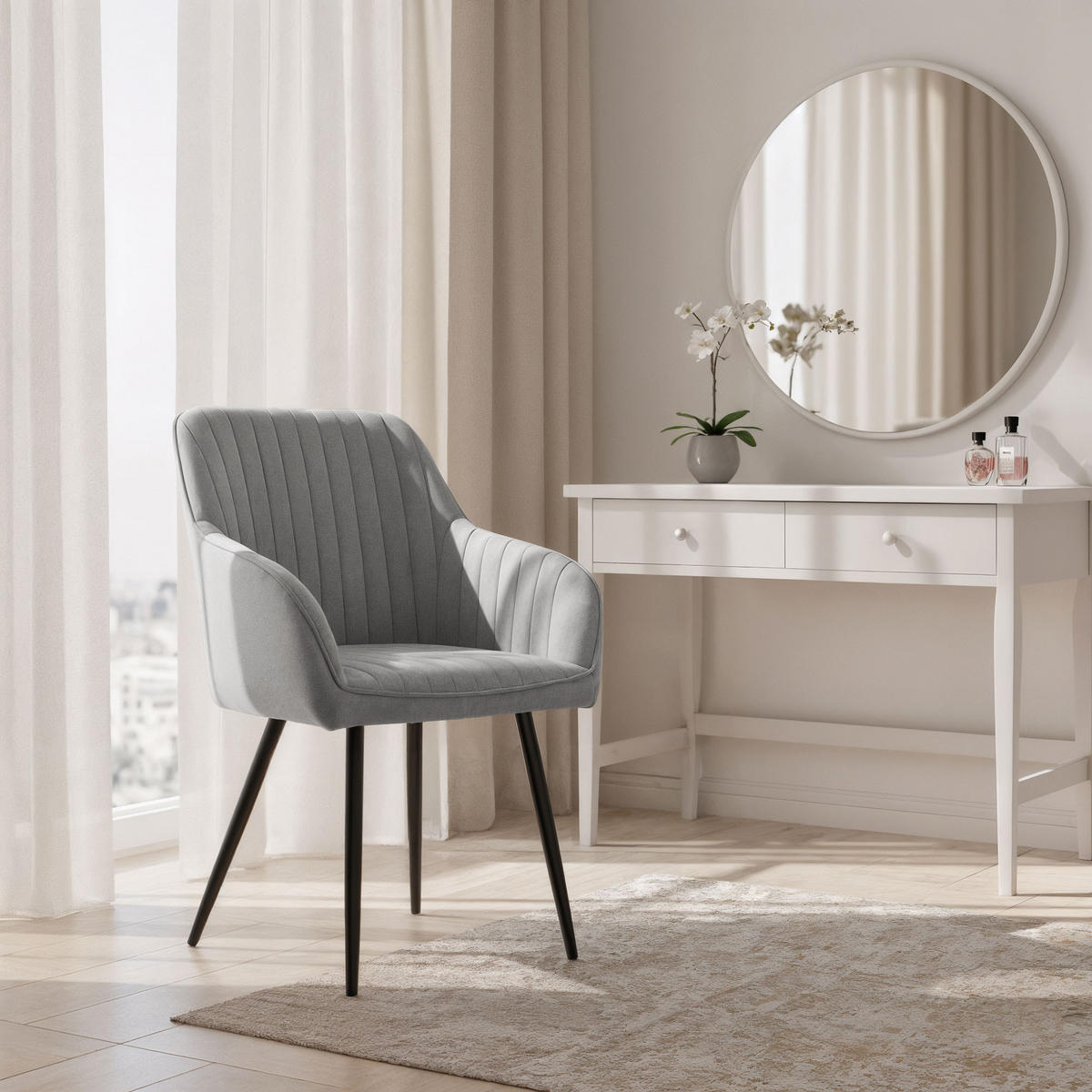 POLSTERSTUHL 2er Set, Metallbeine Grau 54,5/82/58 - Grau, Textil (55/82/58cm) - RAUMHIRSCH FURNITURE