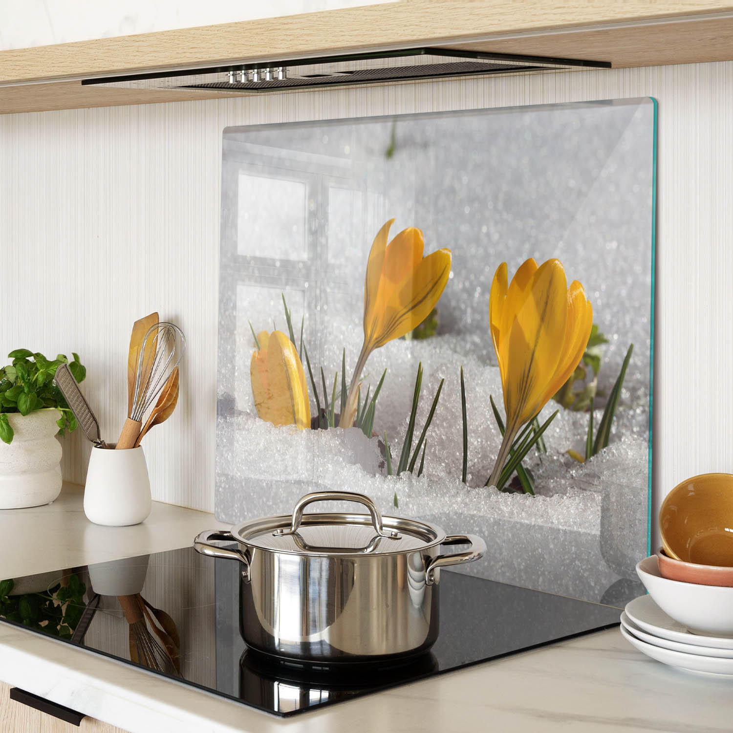 GLASPLATTE 60x52 cm Krokusse im Schnee - Gelb, Glas (60/0.4/52cm) - TULUP