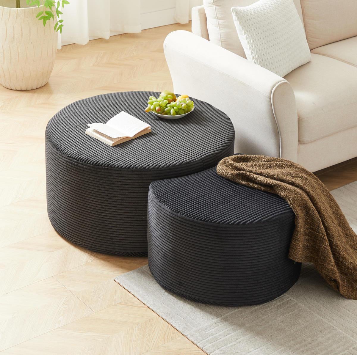 COUCHTISCH 84/28/28 cm 2-teilig schwarz aus Stoff mit rutschfester Unterseite - Schwarz, Holzwerkstoff (127/81/40cm) - OKMYHOME