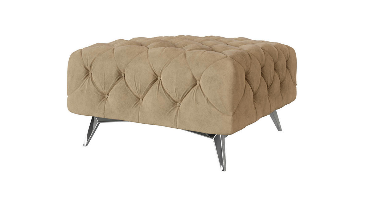 HOCKER Chesterfield Laura Beige Samt - Beige/Silberfarben, Holz/Textil (80/45/80cm) - S-Style Möbel