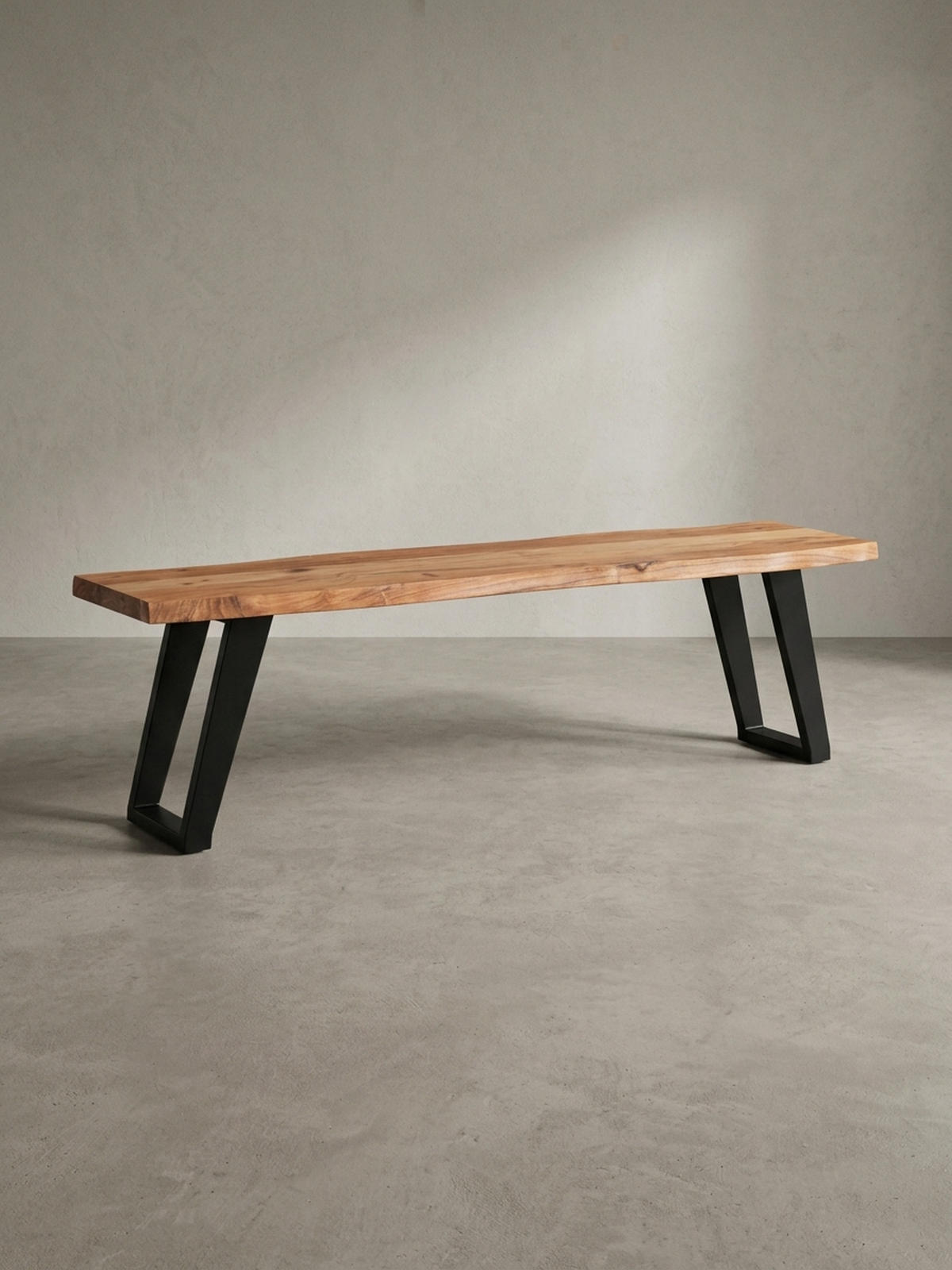 ESSZIMMERBANK Massivholz Metall Baumkante U-Beine, Akazie 140x40x46 cm - Schwarz/Braun, Holz/Metall (140/46/40cm) - KADIMA DESIGN