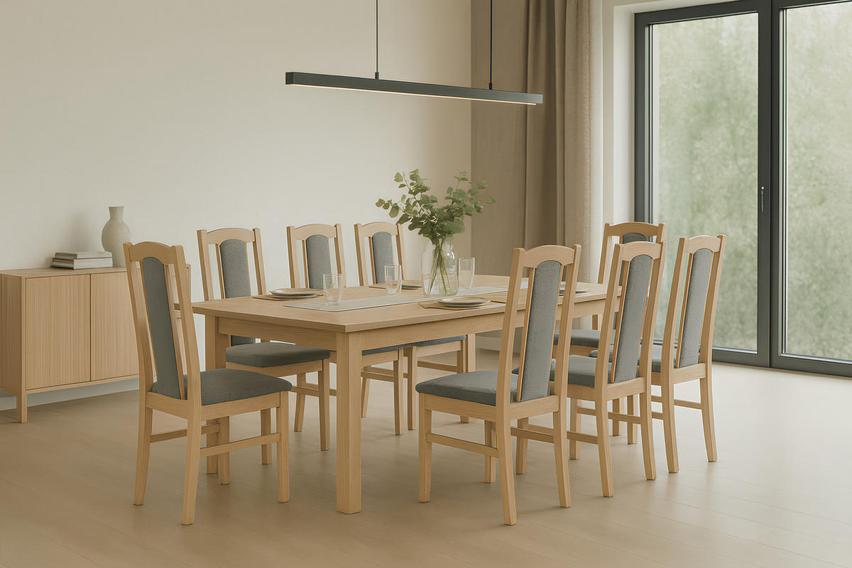 ESSZIMMERSTUHL - Set 6x Bos 7 Grandson, aston 17 - Eichefarben/Grau, Holz (43/96/40cm) - Leaf Design