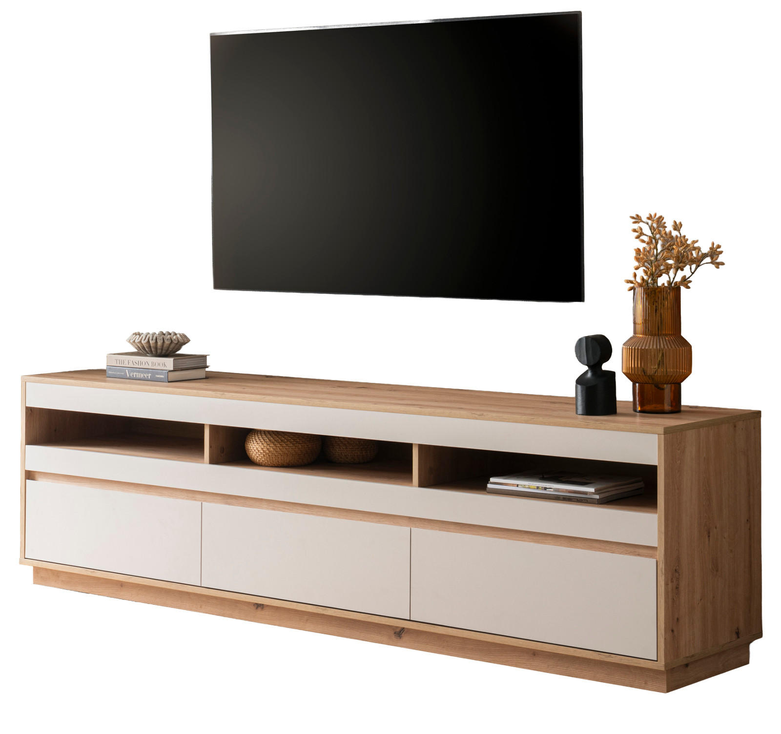TV-LOWBOARD Kaschmir, Eiche Artisanm 202 cm, TV Unterteil mit Schubkästen - Kaschmir/Eiche Artisan, Holzwerkstoff/Metall (202/60/45cm) - Furn.Design