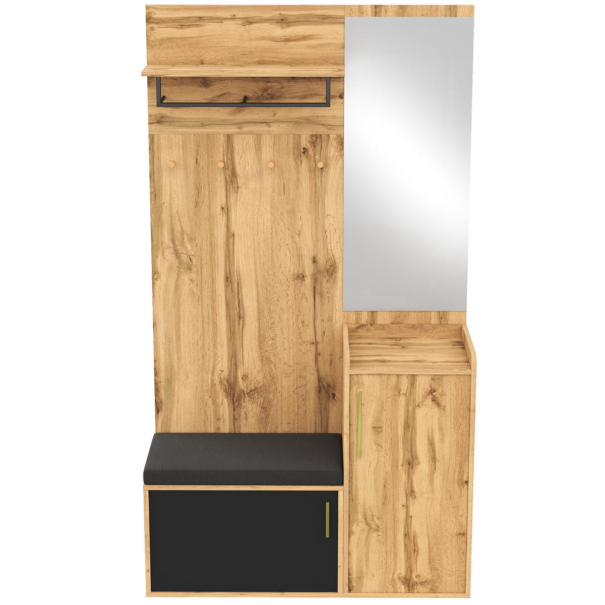 GARDEROBENSET Spiegel Sitzbank Schuhschrank - Naturfarben, Holzwerkstoff (100/185/38cm) - Fortuna Lai