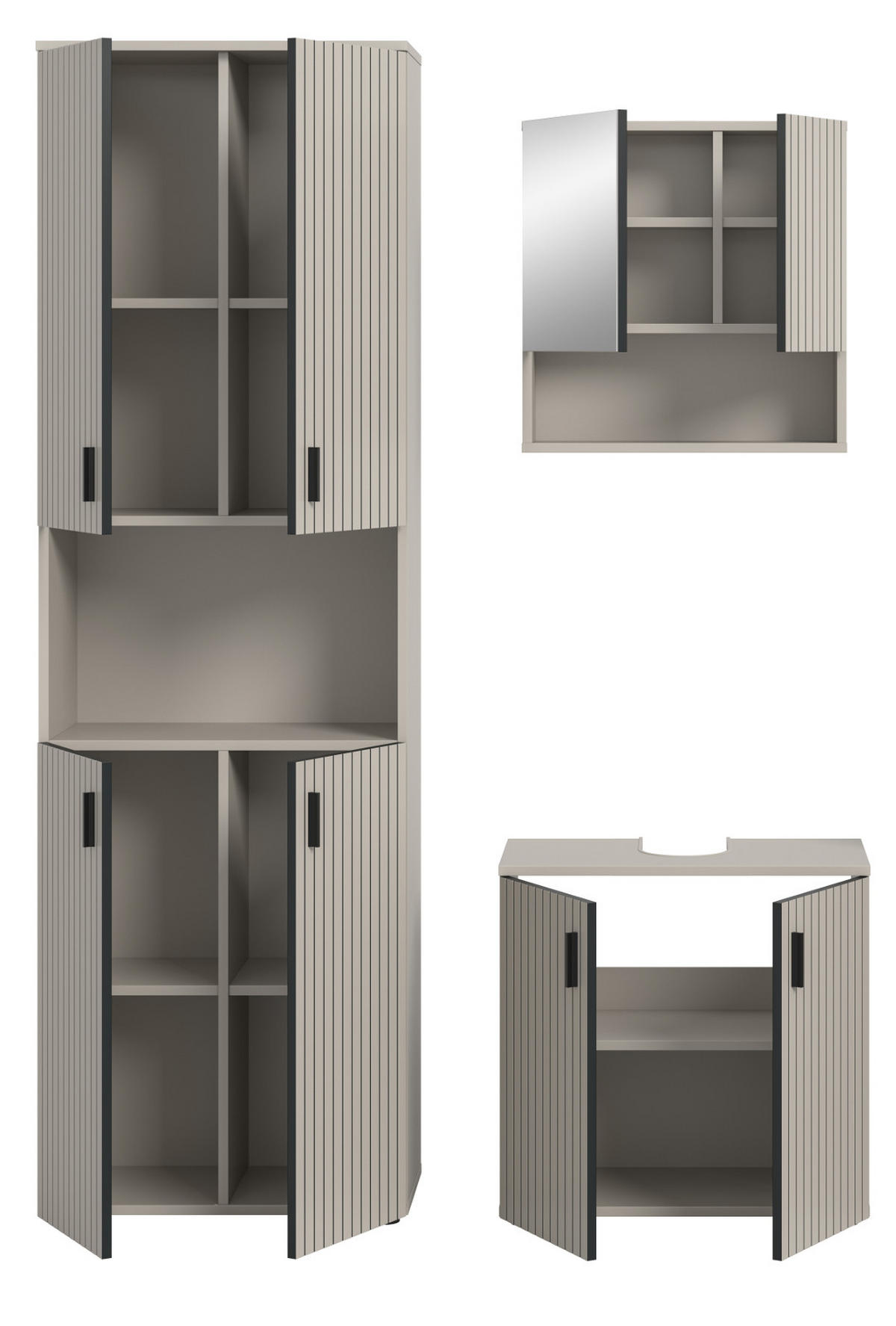 BADMÖBEL-SET Kaschmir 3-teilig 135 cm, Badkombination in modernem Design - Kaschmir/Schwarz, Glas/Holzwerkstoff (135/192/30cm) - Inn.Furn