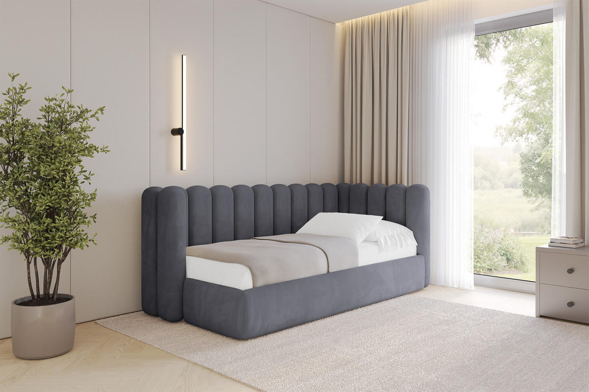 EINZELLBETT Jugendbett mit Bettkasten und Matratze H3/H4, Links - HUGY 100x200 Dunkelgrau - Dunkelgrau, Holzwerkstoff/Textil (100/200cm) - ALTDECOR