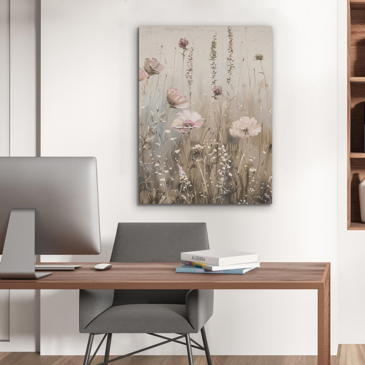 AKUSTIKPANEEL Blumen - Rosa - Modern - Beige 60x80 cm - Beige, Textil (60/0.9/80cm) - MuchoWow